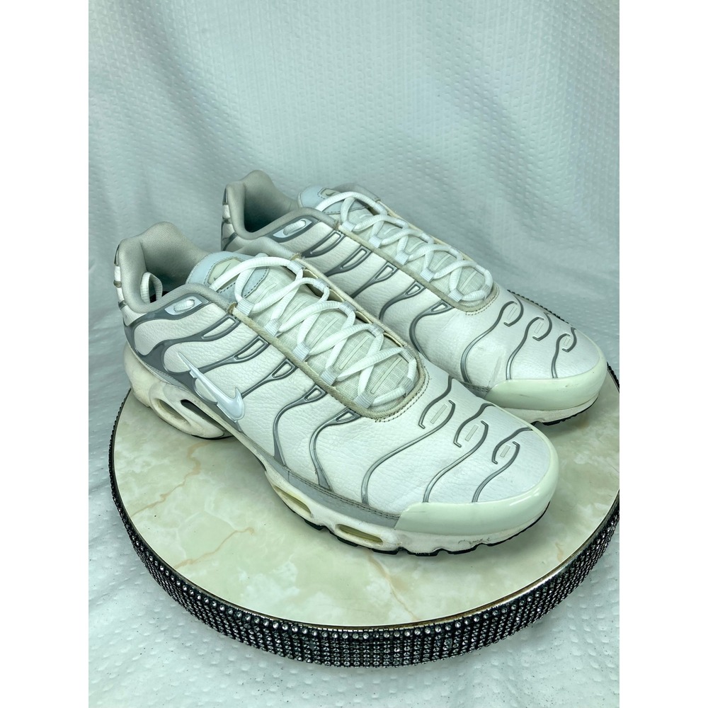 Nike Air Max Plus TN Leather Running Shoes Women 13 White Silver Sporty Sneaker